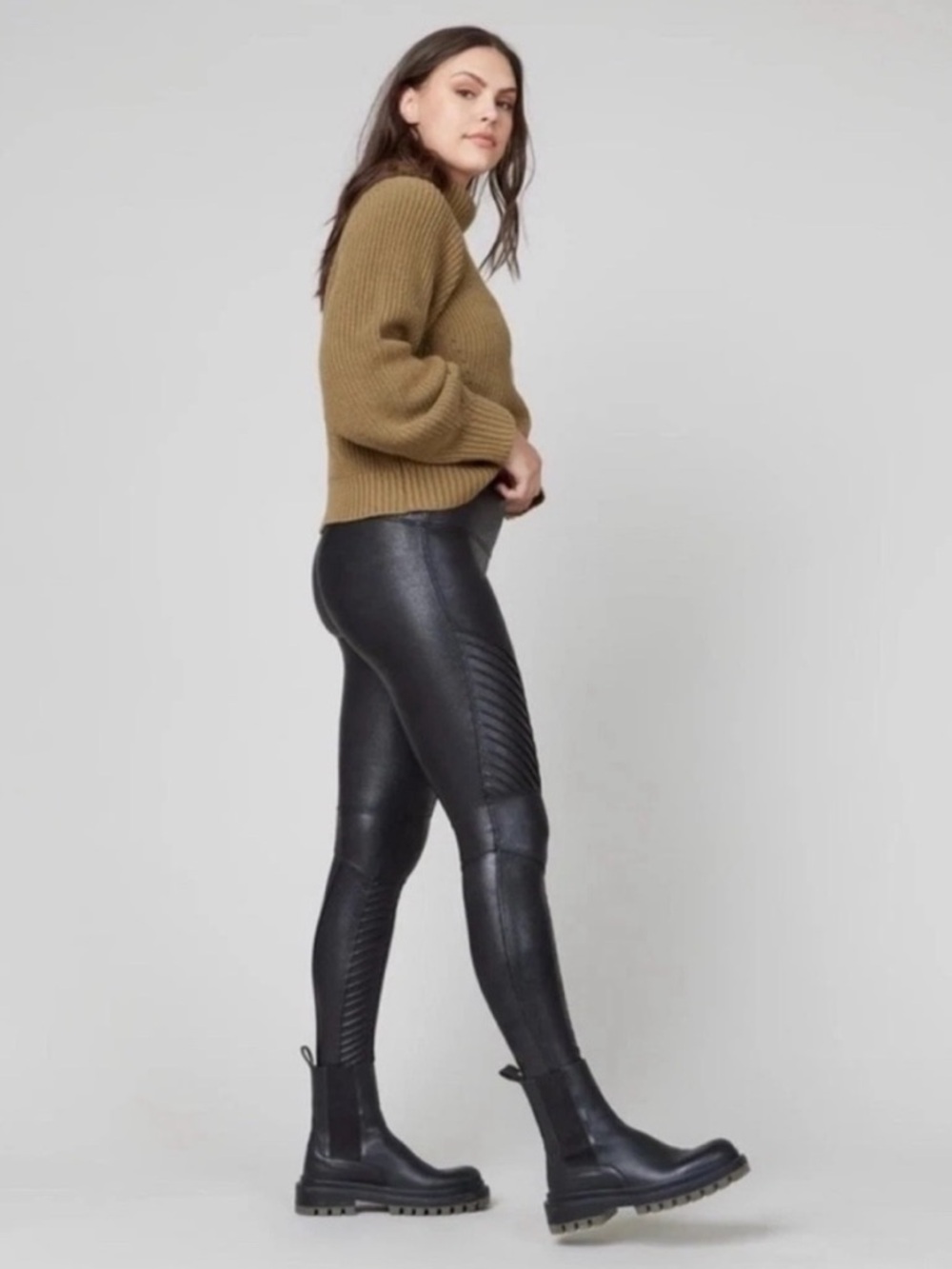 SPANX Black Moto Faux Leather Leggings large women’s
